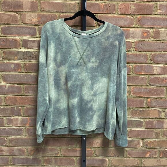 7th Roy Army Green Tie Dye Long Sleeve Top Size Large - Picture 2 of 6